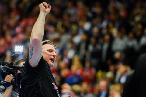 190127 Nikolaj Jacobsen, head coach of Denmark, celebrates after the IHF World Handball Championship final between Norway and Denmark on January 27, 2019 in Herning. Photo: Ludvig Thunman BILDBYRN kod LT 35588 Copyright: LUDVIGxTHUNMAN BB190127LT133