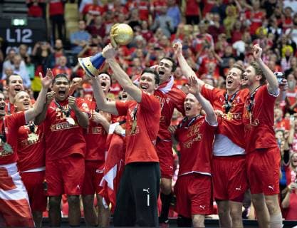 Goalkeeper Niklas Landin of Denmark with the trophy and gold medal after the men s IHF Handball World Championship WM Weltmeisterschaft gold medal match between Denmark and Norway in Herning, Denmark, Sunday, Jan. 27, 2019.. , Herning Jylland Denmark Copyright: HenningxBagger HenningxBaggerx COP102 spdk20190127-193949-L