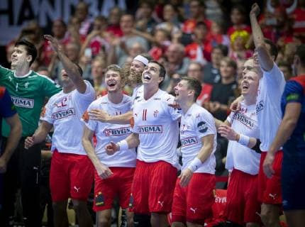 Niklas Landin, Magnus Landin , Mikkel Hansen , Rasmus Lauge, Lasse Svan and Anders Zachariassen in the end of the men s IHF Handball World Championship WM Weltmeisterschaft finale between Denmark-Norway in Herning , Denmark on Sunday, Jan. 27, 2019.. , Herning Denmark Copyright: Scanpix LiselottexSabroex COP102 spdk20190127-201925-L