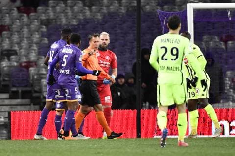 Penalty et arret de Baptiste Reynet (tfc) FOOTBALL : Toulouse vs Angers - 22eme Journee de L1 - Toulouse - 27 01 2019 ThierryBreton Panoramic 