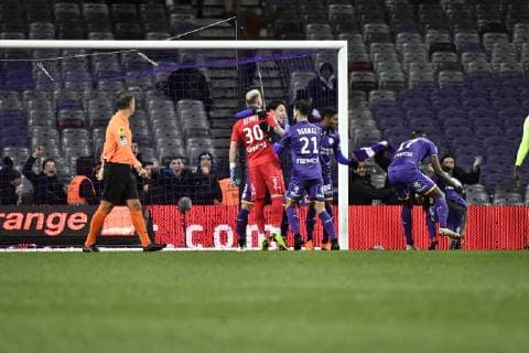 Penalty et arret de Baptiste Reynet (tfc) FOOTBALL : Toulouse vs Angers - 22eme Journee de L1 - Toulouse - 27 01 2019 ThierryBreton Panoramic 