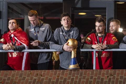 Handball WM, Dänemark feiert die Weltmeister in Herning The danish team is celebrated at Herning Kongrescenter after the men s IHF Handball World Championship WM Weltmeisterschaft final match between Norway and Denmark in Herning, Denmark on Sunday, Jan. 27, 2019. , Herning Denmark Copyright: BoxAmstrup BoxAmstrupx COP110 spdk20190127-231127-L