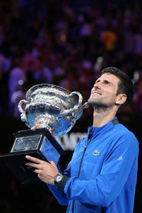 Novak Djokovic, SRB, after mens final of 2019 Australian Open in Melbourne, 27 01 2019; - *** Novak Djokovic SRB after mens final of 2019 Australian Open in Melbourne 27 01 2019 