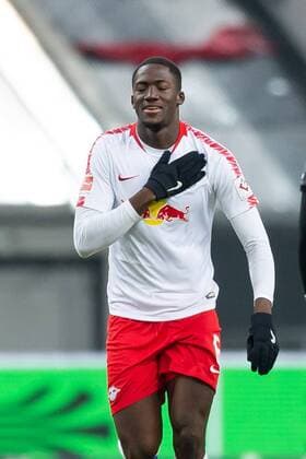 Duesseldorf, Germany 27.01.2019, 1. Bundesliga, 19. Spieltag, Fortuna Duesseldorf - RB Leipzig, Tor zum 0:2, Torschuetze Ibrahima Konate (RBL) jubelt ( DeFodi053