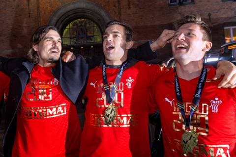 Handball, Weltmeister Dänemark wird in Kopenhagen gefeiert Det danske herrelandshold der vandt guld i VM i haandbold hyldes paa Koebenhavns Raadhusplads, mandag den 28. januar 2019. , Copenhagen Copyright: BAX BaxxLindhardtx COP107 spdk20190128-184405-L