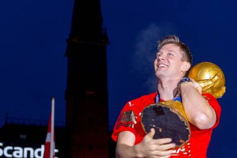Handball, Weltmeister Dänemark wird in Kopenhagen gefeiert Det danske herrelandshold der vandt guld i VM i haandbold hyldes paa Koebenhavns Raadhusplads, mandag den 28. januar 2019. , Copenhagen Copyright: BAX BaxxLindhardtx COP107 spdk20190128-185529-L
