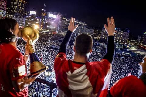 Handball, Weltmeister Dänemark wird in Kopenhagen gefeiert Det danske herrelandshold der vandt guld i VM i haandbold hyldes paa Koebenhavns Raadhusplads, mandag den 28. januar 2019.. , Copenhagen Denmark Copyright: RitzauxScanpix MadsxClausxRasmussenx COP107 spdk20190128-191813-L