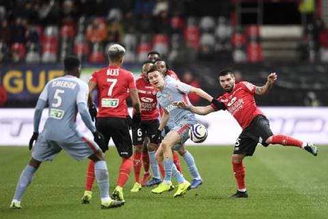 05 PEDRO REBOCHO (EAG) - 17 ALEKSANDR GOLOVIN (MONA) FOOTBALL : Guingamp vs Monaco - Coupe de la Ligue BKT - 29 01 2019 AnthonyBIBARD FEP Panoramic 