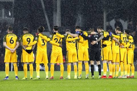 Brighton & Hove Albion FC pay respects to missing Cardiff City player Emiliano Sala and his pilot David Ibbotson during the Premier League match between Fulham and Brighton and Hove Albion at Craven Cottage, London, England on 29 January 2019. Copyright: xCarltonxMyriex 22740006
