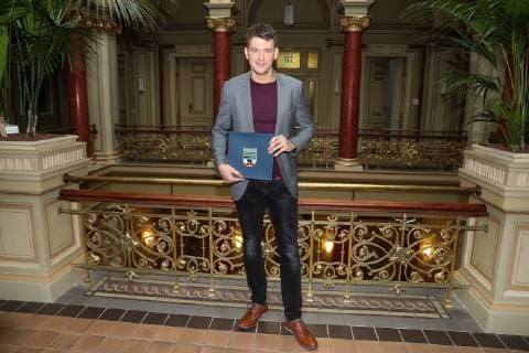 Bundestrainer Christian Prokop (Deutschland) - Ministerpräsident Dr. Reiner Haseloff empfängt am Mittwoch den 30. Januar 2019 in der Staatskanzlei in Magdeburg eine Delegation der bei der Weltmeisterschaft erfolgreichen deutschen Handballer die aus Sachsen Anhalt stammen - Deutschland, Handball, Mann, Maenner,30.01.2019