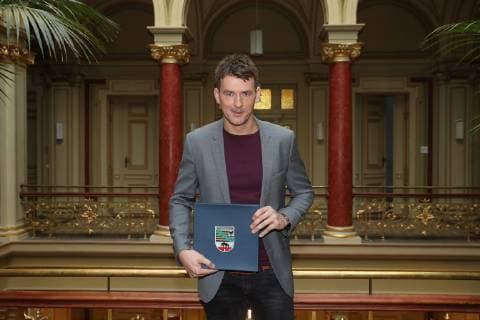 Bundestrainer Christian Prokop (Deutschland) - Ministerpräsident Dr. Reiner Haseloff empfängt am Mittwoch den 30. Januar 2019 in der Staatskanzlei in Magdeburg eine Delegation der bei der Weltmeisterschaft erfolgreichen deutschen Handballer die aus Sachsen Anhalt stammen - Deutschland, Handball, Mann, Maenner,30.01.2019