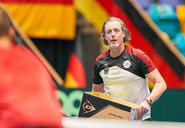 Dirk DIER, DTB national headcoach Davis Cup and Fed Cup teams, with Dunlop tennis balls in a training, practice session before the match GERMANY - HUNGARY Qualifiers Round Mens Tennis Davis Cup in Frankfurt, Germany, February 01, 2019 Season 2018 2019, Photographer: Peter Schatz