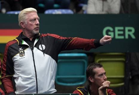 01.02.2019, xjhx, Tennis Davis Cup, Deutschland - Ungarn emspor, v.l. Boris Becker (Head of Mens Tennis DTB) gibt Anweisungen, gestikuliert, mit den Armen gestikulieren gives instructions, gesticulate. Frankfurt am Main