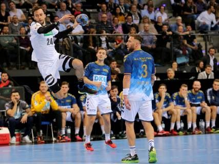 Stuttgart, Germany 01.02.2019, All Star Game 2019 - Handball, Patrick Groetzki (GER) und Fabian van Olphen (Allstar) im Zweikampf ( DeFodi541