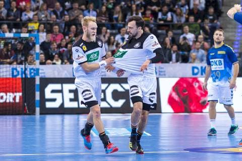 Stuttgart, Deutschland 01. Februar 2019: All Star Game 2019 - Deutschland vs. All Star Team Matthias Musche (Deutschland SC Magdeburg), Patrick Groetzki (Deutschland Rhein-Neckar Loewen) Stuttgart Porsche Arena Baden-Württemberg Deutschland
