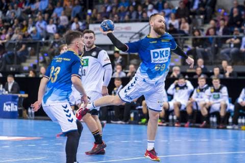Stuttgart, Deutschland 01. Februar 2019: All Star Game 2019 - Deutschland vs. All Star Team v.li. Dalibor Doder, Moritz Preuss (VfL Gummersbach) Stuttgart Porsche Arena Baden-Württemberg Deutschland