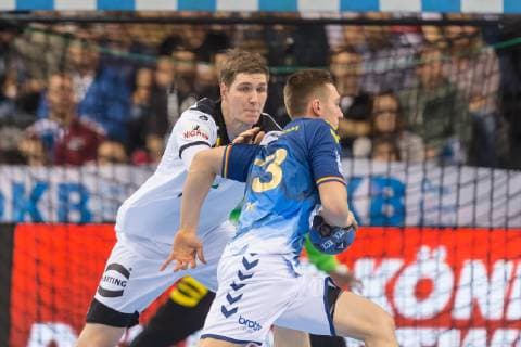 Stuttgart, Germany 01.02.2019, All Star Game 2019 - Handball, Finn Lemke (GER) und Nikola Bilyk (Allstar) im Zweikampf ( DeFodi541
