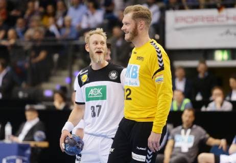 Stuttgart , Handball All Star Game 2019 , All Star-Team vs. Deutsche Nationalmannschaft , von links: Matthias Musche Johannes Bitter
