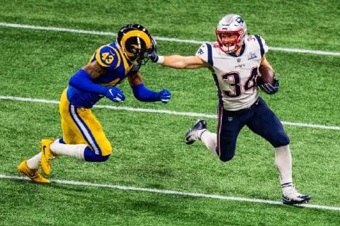 New England Patriots running back Rex Burkhead (34) during Super Bowl LIII between the Los Angeles Rams and the New England Patriots on Sunday February 3, 2019 at Mercedes-Benz Stadium in Atlanta, GA. CSM NFL American Football Herren USA 2019: Super Bowl LIII FEB 03 - ZUMAc04_ 20190203_zaf_c04_279 Copyright: xJacobxKupfermanx