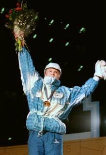 Ski jumping Skispringen Ski nordisch Nykanen dies File photo shows Finnish ski jumping legend Matti Nykanen acknowledging the crowd after winning the 70-meter event at the 1988 Winter Olympics in Calgary, Canada. The four-time Olympic champion died at age 55 on Feb. 3, 2019. 