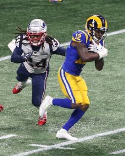 February 3, 2019 Atlanta, GA..Los Angeles Rams wide receiver Brandin Cooks 12 getting pass defense during the Super Bowl LIII between New England Patriots vs Los Angeles Rams at Mercedes-Benz Stadium in Atlanta, GA on February 3, 2019. ( ) NFL American Football Herren USA Super Bowl LIII: NEW ENGLAND PATRIOTS vs LOS ANGELES RAMS FEB 3 - ZUMAc04_ 20190203_zaf_c04_328 Copyright: xJevonexMoorex