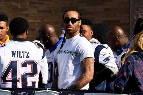 February 5, 2019: New England Patriots cornerback Stephon Gilmore (24) celebrates during the Patriots Super Bowl LIII victory parade held in Boston, Mass. CSM NFL American Football Herren USA 2019: New England Patriots Super Bowl LIII Parade FEB 05 - ZUMAc04_ 20190205_zaf_c04_001 Copyright: xEricxCanhax