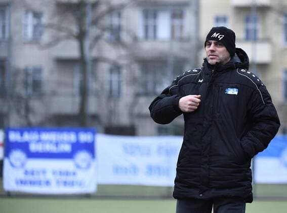 Fußball, Trainerhistorie, Blau-Weiß 90 Berlin Fussball, Herren, Saison 2018 2019, Viertelfinale im Berliner AOK-Landespokal, Blau-Weiß 90 - BFC Dynamo (0:1), Trainer Marco Gebhardt (BW 90), 03.02. 2019, Copyright: xMatthiasxKochx