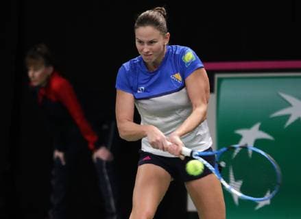 TENNIS - ITF Fed Cup LUXEMBOURG,LUXEMBOURG,09.FEB.19 - Tennis - ITF Fed Cup, Bosnia and Herzegovina vs Portugal. Image shows Anita Husaric (BIH). GEPAxpictures xWalterxLuger