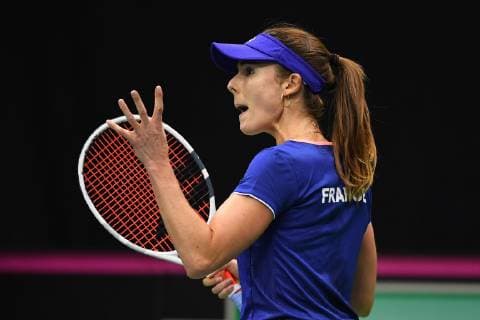 Sport Bilder des Tages LIEGE, BELGIUM - FEBRUARY 9 : Elise MERTENS (BEL) vs Alize CORNET (FRA) pictured during the World Group First Round Fed Cup Game between Belgium and France on February 09, 2019 in Liege, Belgium, 9 02 2019 TENNIS : France vs Belgique - Fed Cup - 09 02 2019 PHOTONEWS PANORAMIC 