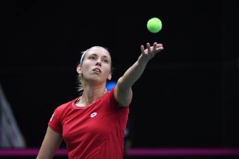 LIEGE, BELGIUM - FEBRUARY 9 : Elise MERTENS (BEL) vs Alize CORNET (FRA) pictured during the World Group First Round Fed Cup Game between Belgium and France on February 09, 2019 in Liege, Belgium, 9 02 2019 TENNIS : France vs Belgique - Fed Cup - 09 02 2019 PHOTONEWS PANORAMIC 