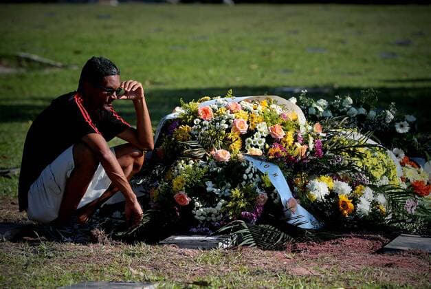 Sport Themen der Woche KW06 Sport Bilder des Tages Fußball, Trauer um Opfer der Brandkatastrophe bei Flamengo Rio de Janeiro Dozens attend the burial of Arthur Vinicius, one of ten young soccer players who lost their lives yesterday after the fire in the sports facilities of the Flamengo club in Rio de Janeiro, at the cemetery Portal da Saudade, in the city of Volta. Redonda, Brazil, 09 February 2019. Ten young promises of Flamengo, the most popular soccer club in Brazil, died on Friday and three others were injured in a fire at the club s training center in Rio de Janeiro, a tragedy that has shocked the world of football. Burial of one of the young people who died in the fire at the Flamengo training center !ACHTUNG: NUR REDAKTIONELLE NUTZUNG!  Copyright: xMarceloxSayaox AME903 20190209-636853432282641158