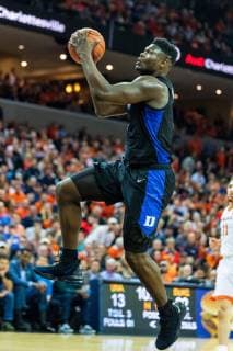 Duke Blue Devils forward Zion Williamson (1) during the NCAA College League USA College Basketball game between the Duke Blue Devils and the Virginia Cavaliers at John Paul Jones Arena on Saturday February 9, 2019 in Charlottesville, VA. CSM NCAA Basketball 2019: Duke vs Virginia FEB 09 - ZUMAc04_ 20190209_zaf_c04_217 Copyright: xJacobxKupfermanx