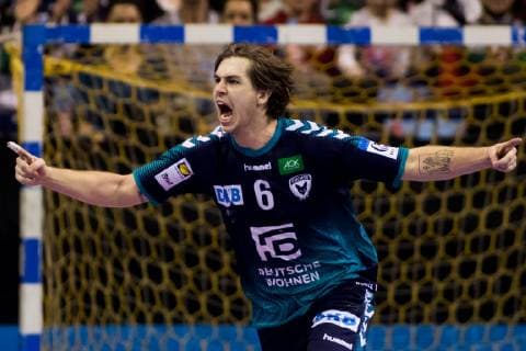 10.02.2019, xfrx, Handball EHF Pokal, Fuechse Berlin - St.Raphael Var emspor, v.l. Jacob Tandrup Holm (Fuechse Berlin) (DFL DFB REGULATIONS PROHIBIT ANY USE OF PHOTOGRAPHS as IMAGE SEQUENCES and or QUASI-VIDEO) Berlin