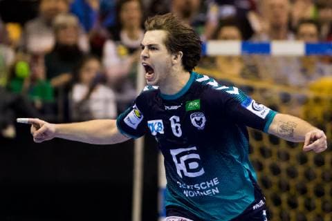 10.02.2019, xfrx, Handball EHF Pokal, Fuechse Berlin - St.Raphael Var emspor, v.l. Jacob Tandrup Holm (Fuechse Berlin) (DFL DFB REGULATIONS PROHIBIT ANY USE OF PHOTOGRAPHS as IMAGE SEQUENCES and or QUASI-VIDEO) Berlin