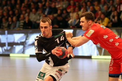 Handball 2.Handball Bundesliga 2018 2019 - Handball Sportverein Hamburg vs. Balingen-Weilstetten Lukas Ossenkopp (Handball Sportverein Hamburg), Rene Zobel (Balingen Weilstetten), Sporthalle Hamburg Hamburg