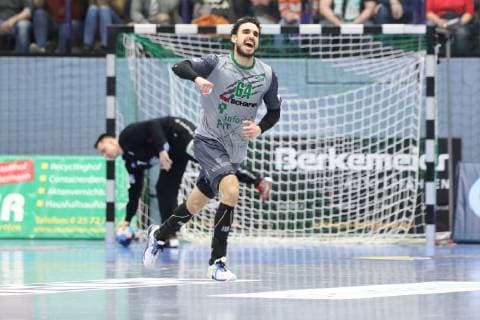 Torjubel bei Benjamin Herth (DJK Rimpar Woelfe 64), TV Emsdetten vs DJK Rimpar Woelfe, Handball, 2. Bundesliga, 10.02.2019, TV Emsdetten vs DJK Rimpar Woelfe, Handball, 2. Bundesliga, 10.02.2019 Emsdetten Copyright: xEIBNER JanxStrohdiekx EP_JSK