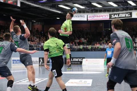 Sven Wesseling (TV Emsdetten 24) im Torwurf, TV Emsdetten vs DJK Rimpar Woelfe, Handball, 2. Bundesliga, 10.02.2019, TV Emsdetten vs DJK Rimpar Woelfe, Handball, 2. Bundesliga, 10.02.2019 Emsdetten Copyright: xEIBNER JanxStrohdiekx EP_JSK