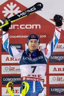 11.02.2019, Aare, SWE, FIS Weltmeisterschaften Ski Alpin, alpine Kombination, Herren, Siegerprsentation, im Bild Weltmeister und Goldmedaillengewinner Alexis Pinturault (FRA) champion and gold medalist Alexis Pinturault of France during the winner presentation of the men s alpine combination for the FIS Ski World Championships 2019. Aare, Sweden on 2019 02 11. Aare