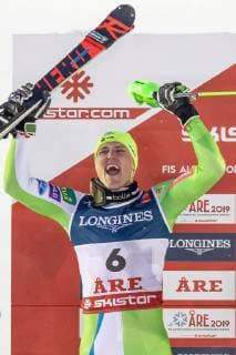 11.02.2019, Aare, SWE, FIS Weltmeisterschaften Ski Alpin, alpine Kombination, Herren, Siegerprsentation, im Bild Silbermedaillengewinner Stefan Hadalin (SLO) Silver medalist Stefan Hadalin of Slovenia during the winner presentation of the men s alpine combination for the FIS Ski World Championships 2019. Aare, Sweden on 2019 02 11. Aare