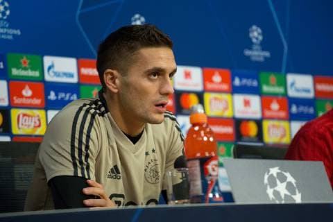 February 12, 2019 - Amsterdam, Netherlands - Ajax Amsterdam Dusan Tadic pictured during the press conference PK Pressekonferenz before UEFA Champions League match playoff 1 8 finals game between Ajax Amsterdam and Real Madrid at Amsterdam Arena on February 12, 2019 in Amsterdam Netherlands. Training And Press Conference Ajax  - ZUMAn230 20190212_zaa_n230_321 Copyright: xFedericoxGuerraxMoranx