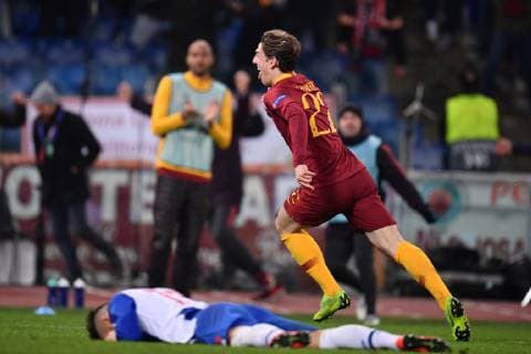 Photo Alfredo Falcone - LaPresse12 02 2019 Roma (Italy SoccerRoma - PortoUefa Champions League 2018 2019 - Olimpico Stadium of RomaIn the pic:zaniolo celebrates  Copyright: xAlfredoxFalcone LaPresse ALFREDOx