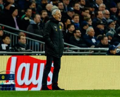 England, London 13.02.2019, UEFA Champions League - 2018 19 Season, Round of 16, First leg, Tottenham Hotspur FC - BV Borussia Dortmund, Trainer Lucien Favre (BVB) gestikuliert, gestik ( DeFodi048