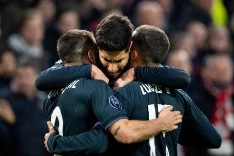 Sport Bilder des Tages Daniel Carvajal of Real Madrid, Marco Asensio of Real Madrid, Lucas Vazquez of Real Madrid during the UEFA Champions League round of 16 match Ajax Amsterdam and Real Madrid at the Johan Cruijff Arena on February 13, 2019 in Amsterdam, The Netherlands UEFA Champions League 2018 2019 xVIxVIxImagesx xTomxBodexMultimediaxIVx 13620607