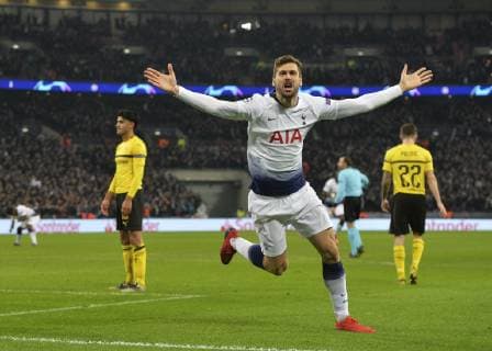 England, London 13.02.2019, UEFA Champions League - 2018 19 Season, Round of 16, First leg, Tottenham Hotspur FC - BV Borussia Dortmund, Fernando Llorente (Tottenham) celebrates after scoring ( DeFodi056