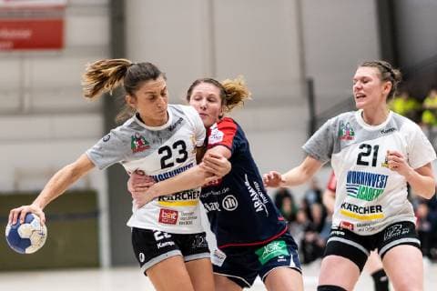 Simona Nikolovska (VfL Waiblingen 23), Saskia Putzke (SG H2Ku Herrenberg Kuties 21), Louisa de Bellis (VfL Waiblingen 21), VfL Waiblingen Tigers vs. SG H2Ku Herrenberg Kuties , Handball, 2.Bundesliga, Frauen, HBF, Saison 18 19, 15.02.2019, VfL Waiblingen Tigers vs. SG H2Ku Herrenberg Kuties , Handball, 2.Bundesliga, Frauen, HBF, Saison 18 19, 15.02.2019 Waiblingen Copyright: xEIBNER WolfgangxFrankx EP_WFK