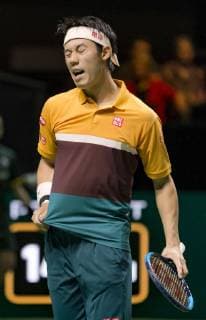 Sport Bilder des Tages Tennis: Nishikori at ABN Amro tournament Kei Nishikori of Japan looks dejected after losing a point to Stan Wawrinka of Switzerland in the ABN Amro World Tennis Tournament semifinals in Rotterdam, the Netherlands, on Feb. 16, 2019. Wawrinka won 6-2, 4-6, 6-4. 