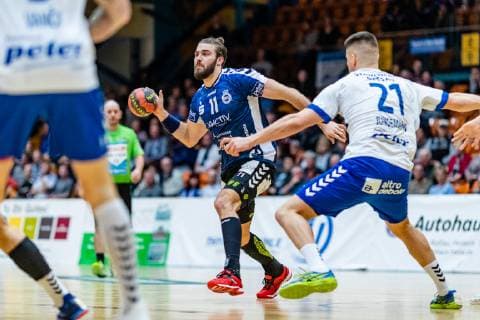 Handball - 2. Bundesliga (Herren), Saison 2018-2019, Dessau-Rosslauer HV 06 - VfL Lübeck-Schwartau Markus Hansen 11 (VfL Lübeck-Schwartau) waehrend der Saison 2018-2019 in der Handball 2. Bundesliga (Herren) zwischen Dessau-Rosslauer HV 06 und VfL Lübeck-Schwartau in der Anhalt Arena am 17. February 2019 in Bauhausstadt Dessau, Sachsen Anhalt (Saxony Anhalt), Deutschland (Germany)