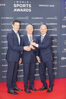 Didier Deschamps, Trainer Französische Fußball Nationalmannschaft mit Co-Trainern, Preisträger Award winner Team of the Year, Roter Teppich, Preisverleihung Laureus World Sports Awards 2019 im Sporting, Fürstentum Monaco, Cote d Azur
