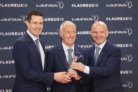 Didier Deschamps, Trainer Französische Fußball Nationalmannschaft mit Co-Trainern, Preisträger Award winner Team of the Year, Roter Teppich, Preisverleihung Laureus World Sports Awards 2019 im Sporting, Fürstentum Monaco, Cote d Azur