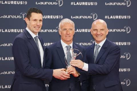 Didier Deschamps, Trainer Französische Fußball Nationalmannschaft mit Co-Trainern, Preisträger Award winner Team of the Year, Roter Teppich, Preisverleihung Laureus World Sports Awards 2019 im Sporting, Fürstentum Monaco, Cote d Azur